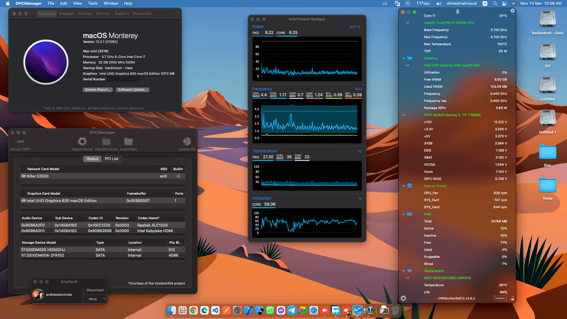 Success Hackintosh macOS Monterey 12.2.1 Build 21D62 in Gigabyte Z370 Aorus Gaming 3 + Intel Core i7 8700K